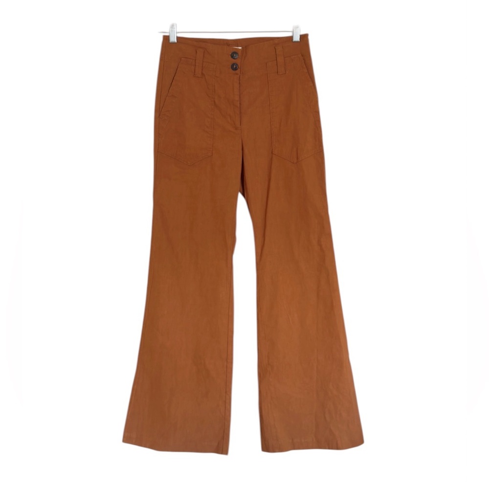 Anthropologie Maeve The Naomi Wide Leg Flare Bronze Brownish Orange Pants size 4 - Picture 2 of 10